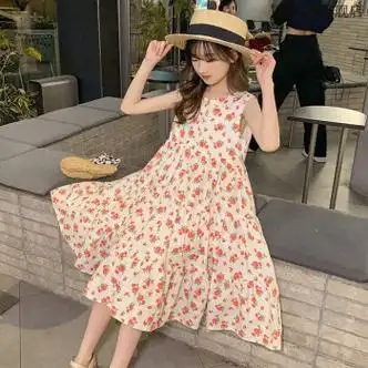 儿童公主裙夏装碎花棉质7一8岁中大童背心长裙子120cm建议110120cm