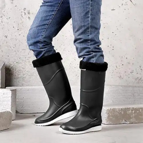 纯黑色39冬季高筒雨鞋男内胆加绒加厚雨靴长筒防水防滑保暖耐磨男士水