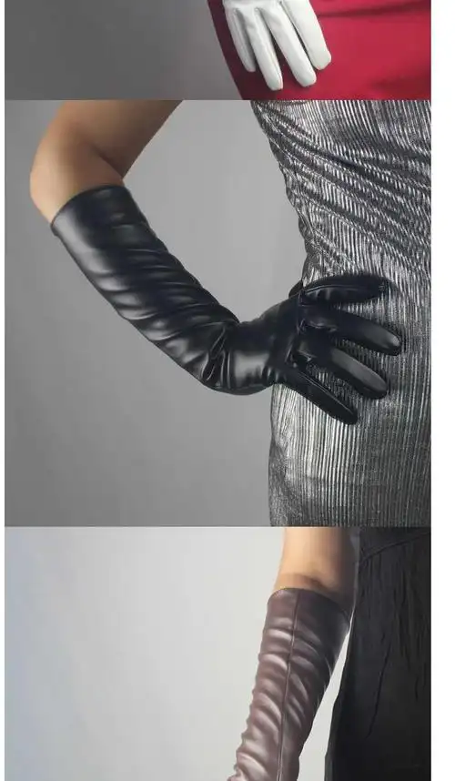 漆皮长手套漆皮手套长款保暖贴手亮皮镜面银色40漆皮军绿m