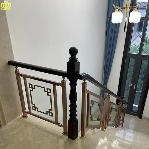 新中式铜栏杆拉丝古铜雕花楼梯扶手新特