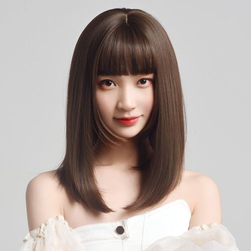 假发 女 长直发棕色整顶全头套修脸中长发柔顺空气刘海锁骨网红发