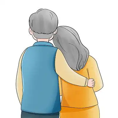 老夫妻牵手温馨可爱风格插老人背影元素老人夫妻元素
