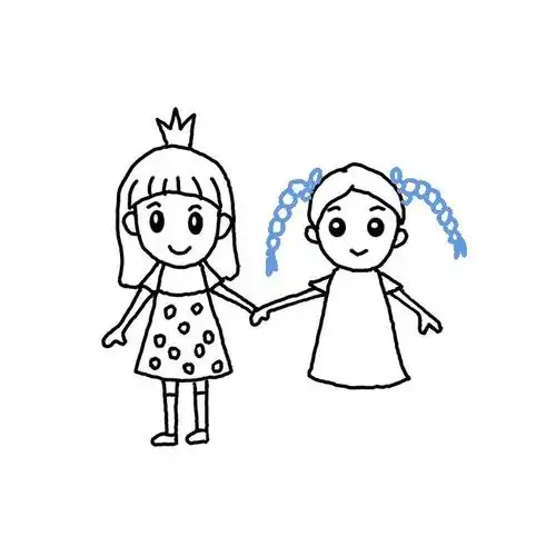 姐妹手牵手简笔画