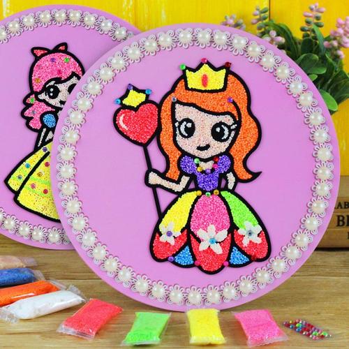 圆形雪花泥画珍珠泥粘土画3d立体木板画儿童diy手工制作材料包