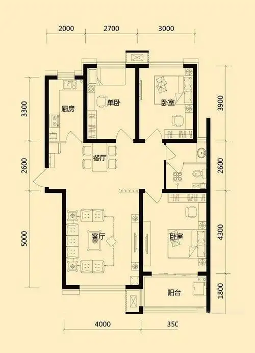 佰瑞廷137㎡三室二厅二卫一厨户型图