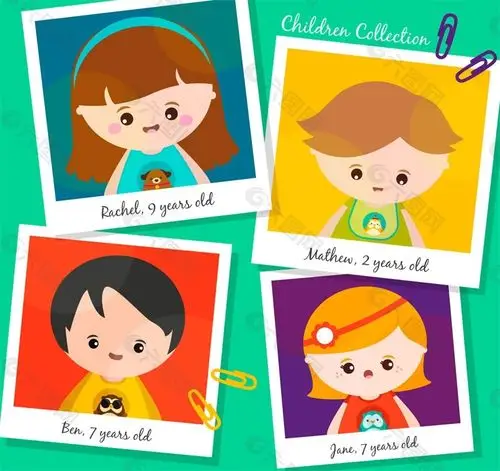 4款可爱儿童照片矢量素材