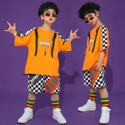 儿童街舞潮装男童嘻哈潮牌套装帅气宽松短袖少儿hiphop六一演出服
