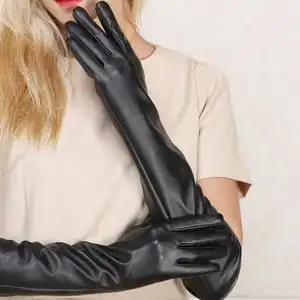 加绒中长款皮手套女