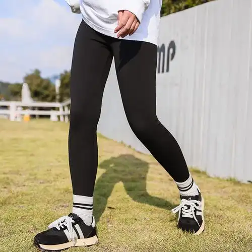 初中学生冬季打底紧身裤加厚保暖鲨鱼裤黑色少女大童长裤加绒弹力