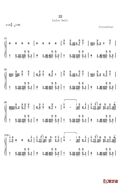 22钢琴简谱-数字双手-taylor swift1