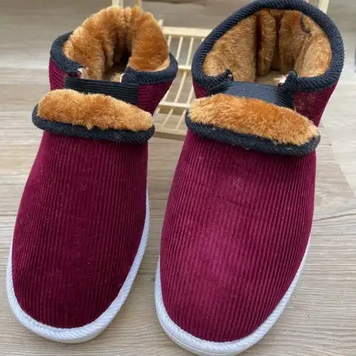 老北京手工棉鞋加绒加厚居家舒适女士男士中年套脚平底圆头保暖鞋