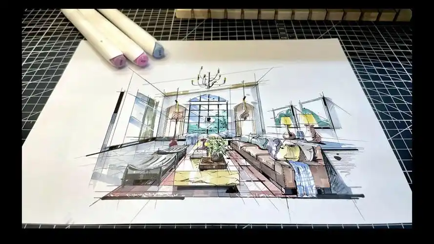 教程 | 环艺室内设计马克笔手绘效果图「客厅」