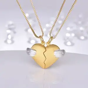 抖音925纯银爱情信物情侣项链 女一对爱心碎时分套链吊坠 情人节