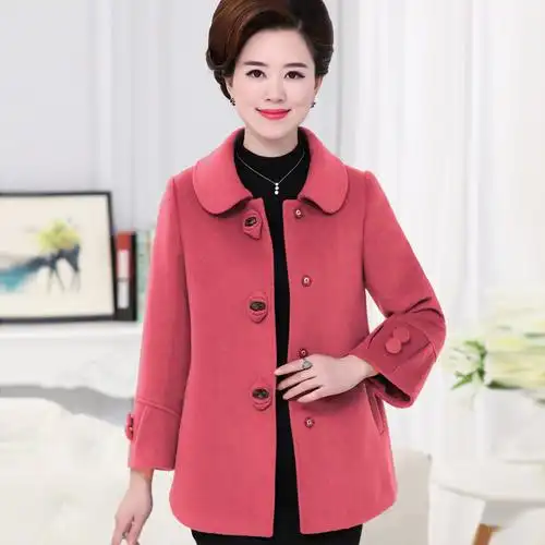中老年女装冬装毛呢外套2017新款妈妈装秋装40-50岁短款呢子上衣