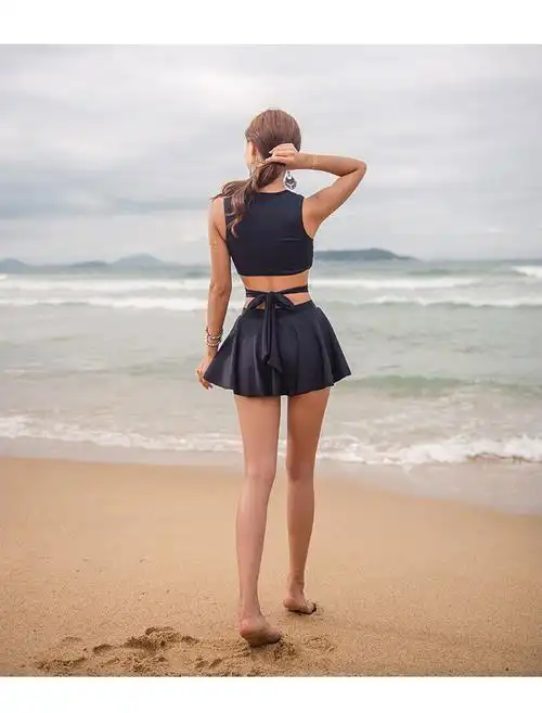 分体运动游泳衣女平角比基尼聚拢钢托裙式高腰遮肚韩国时尚游泳装