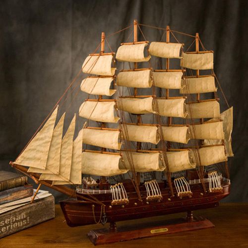 复古帆船模型摆件创意一帆风顺实木木工艺船模70cm摆件