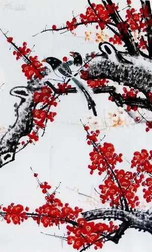西门亚石国画大六尺梅花《洗净长空月一轮,举灯相照读书人.