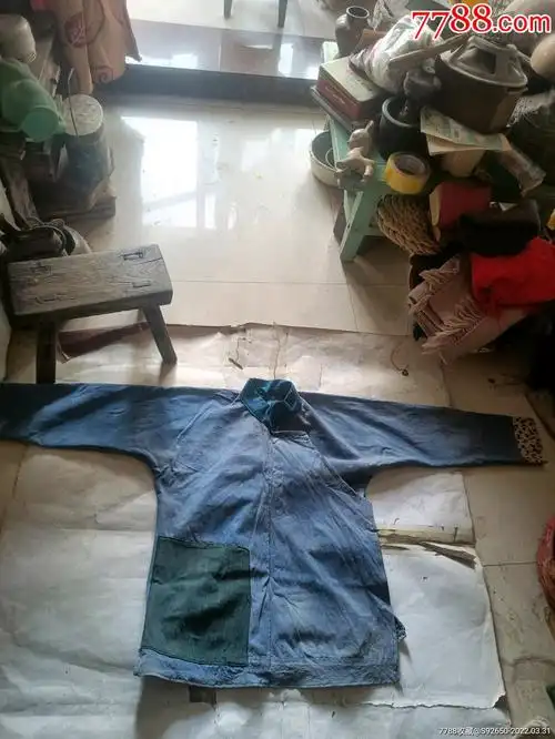 怀旧老式手工补丁落色棉布偏襟上衣