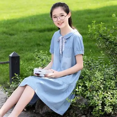 女大夏装夏季中学生女童森女15岁女孩裙子连衣裙