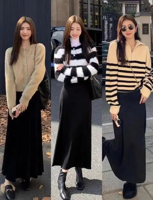 黑色半身裙怎么搭配上衣图片,黑色半身裙搭配上衣图片(不挑身材的"