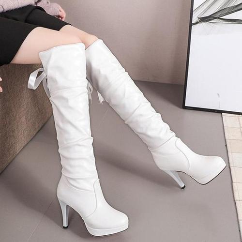 2020秋冬季新款白色性感高筒靴女高跟细跟皮靴加绒过膝长筒女靴子