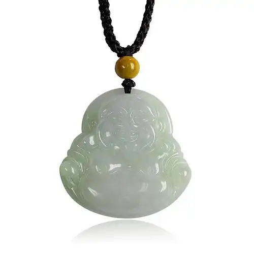 曼丽翠 翡翠带紫佛公吊坠/挂件 翡翠玉石笑面玉佛项链附证书