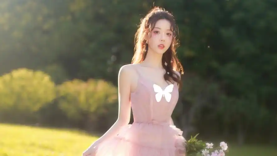 小仙女 唯美 粉色婚纱裙子 鲜花 森系美女壁纸