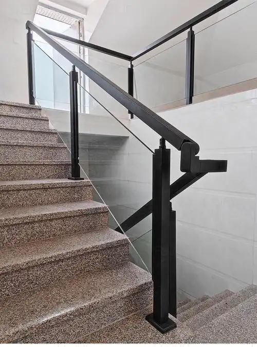 不锈钢楼梯扶手立柱不锈钢楼梯钢化玻璃扶手立柱室内阳台护栏栏杆黑自