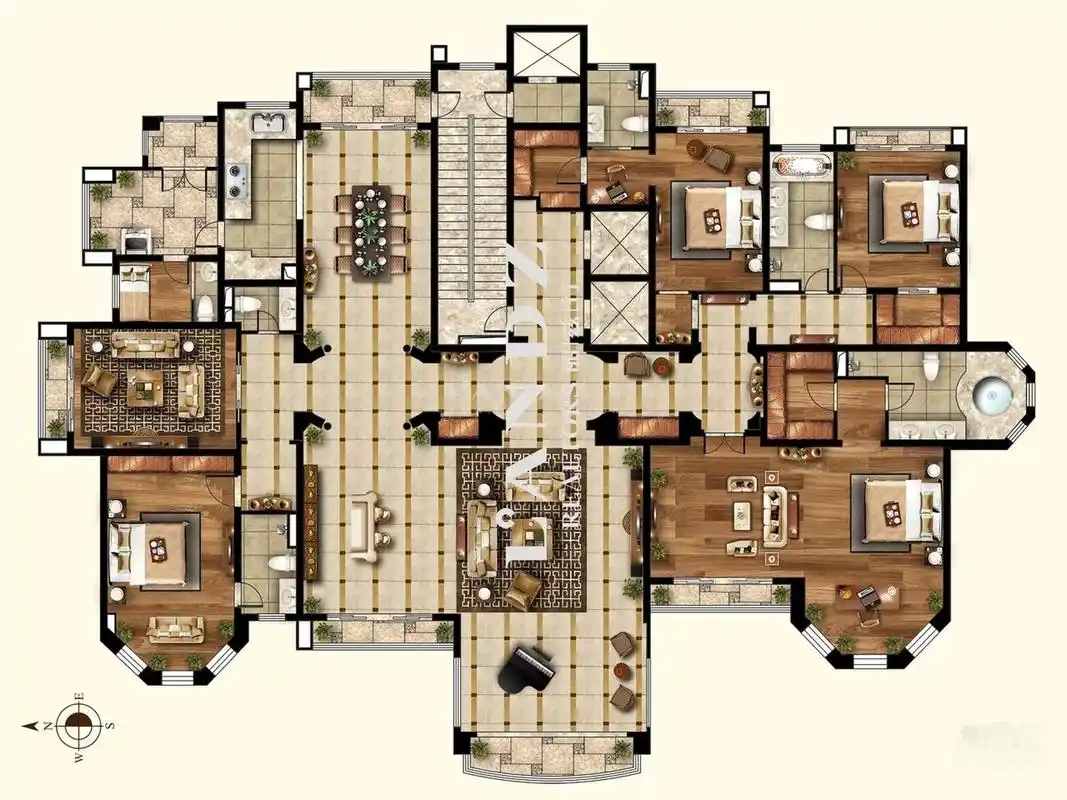 真的没有见过如此华丽的大平层户型,只配置了四个卧室,但还包括了一个