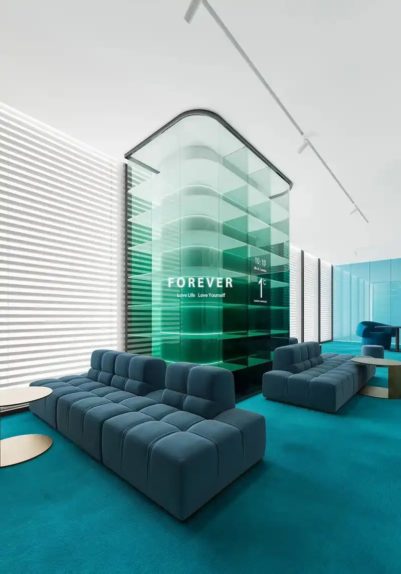 展厅效果图.蓝绿色系|极简展厅展示 #效果图表现 #效果图接 - 抖音