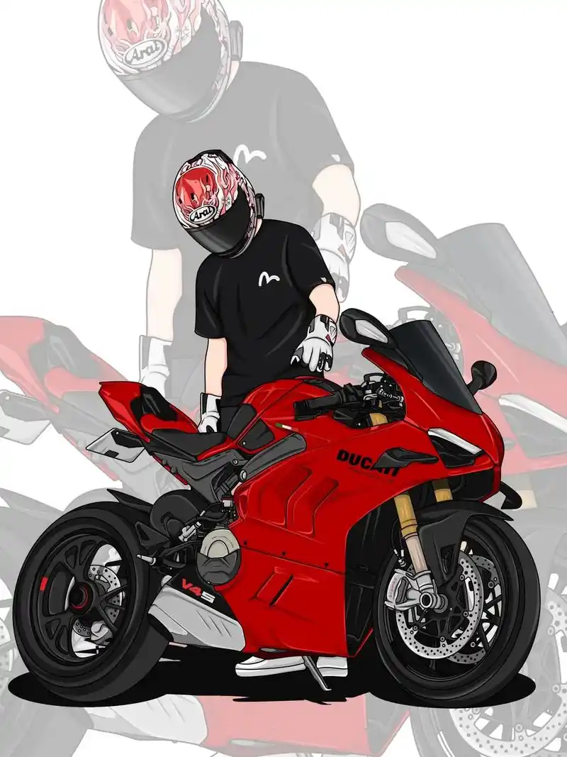 帅气机车骑士7815手绘摩托车插画头像壁纸.