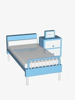 蓝色卡通3d卡通病床医院病房元素