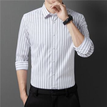 利郎lilanzlilanz夏季条纹长袖衬衫男士青年竹纤维无痕商务休闲衬衣
