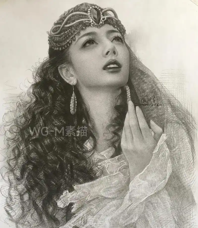 慢慢的.红石榴#迪丽热巴年就这样过去了 #素描头像 #作品 - 抖音