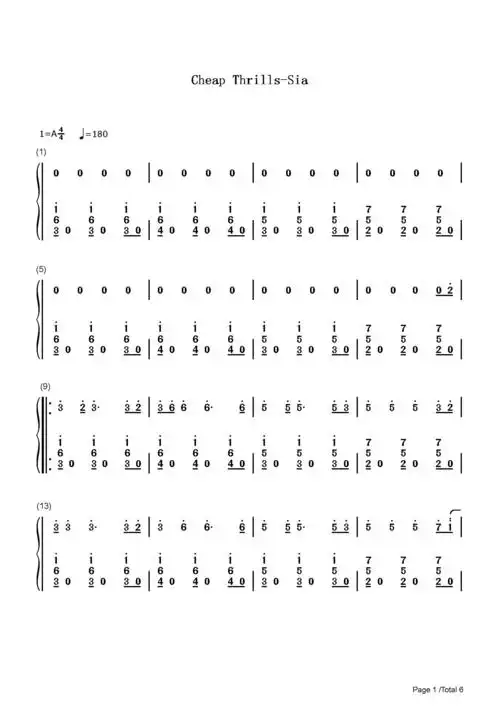 cheapthrillssiaa调流行钢琴简谱