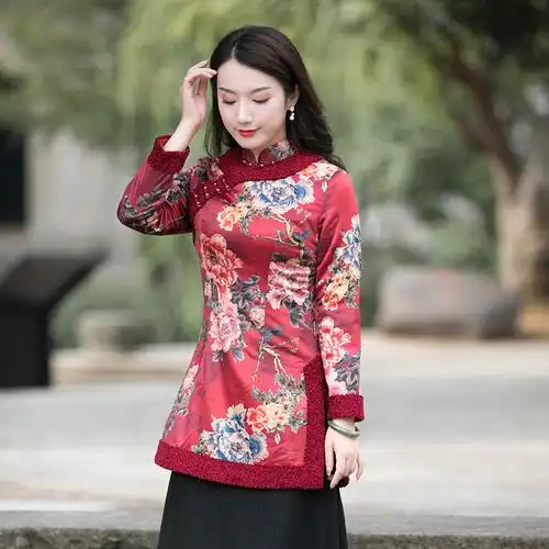 如意风唐装女冬装加厚新年衣服女中国风唐装拜年旗袍上衣中式女装