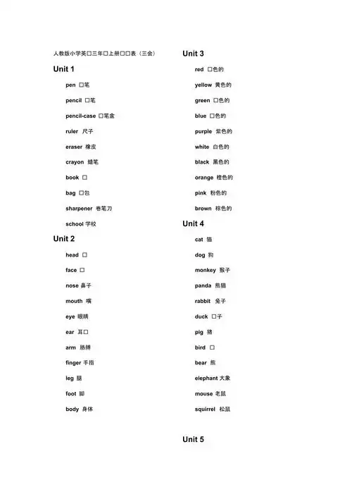 精品资料:人教版小学英语三年级上册单词表[新]