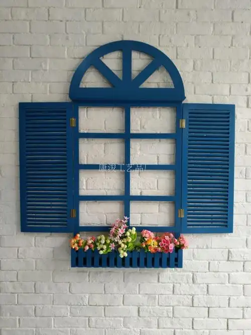 欧式假窗复古做旧田园装饰木质假窗户地中海创意墙饰壁挂颜色定做