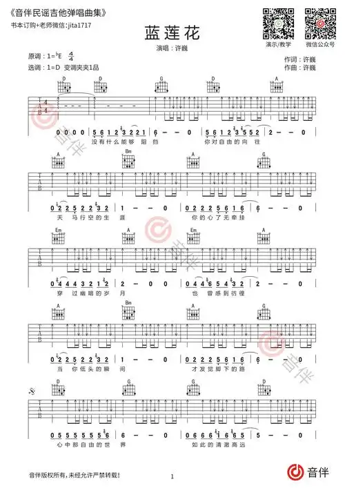 蓝莲花吉他谱许巍d调超原版编配视频教学
