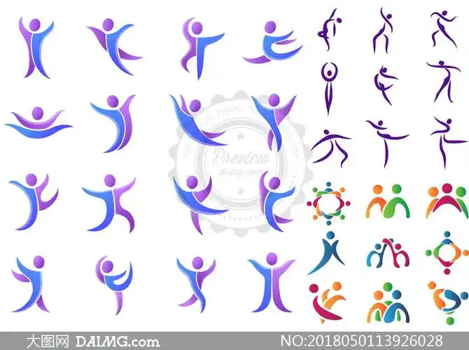 多种姿势动作小人元素标志矢量素材
