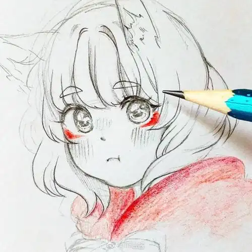 一组美少女手绘线稿可爱