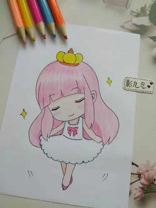手绘彩铅简笔画卡通小女孩