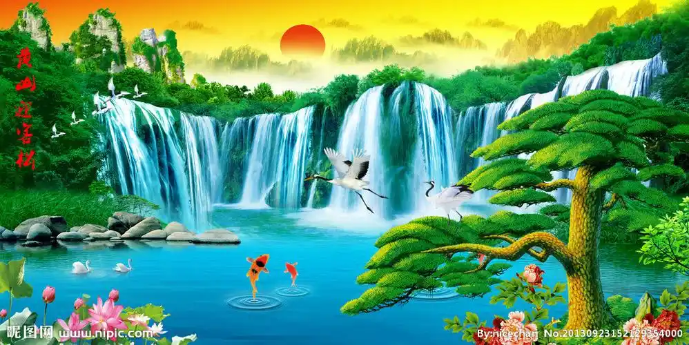 迎客松牡丹仙鹤设计图__风景_psd分层素材_设计图库_昵图网nipic.com