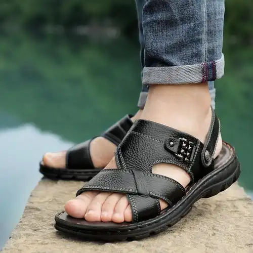 真皮凉鞋夏季新款男士沙滩鞋男中老年休闲真皮拖鞋凉鞋男士凉鞋