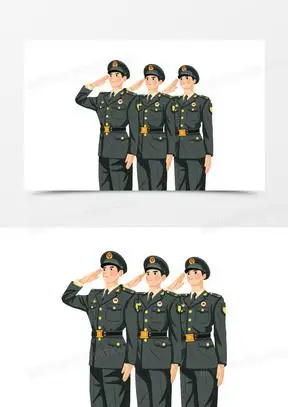 手绘插画风军人立正敬礼元素
