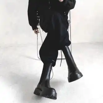 fqaq马丁靴男高帮不带鞋带切尔西靴s英伦烟筒欧美骑士