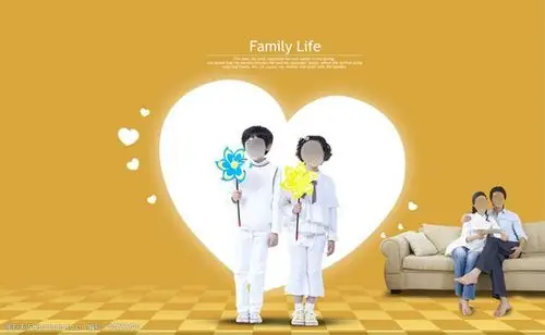 心形图案与一家四口人psd分层素材