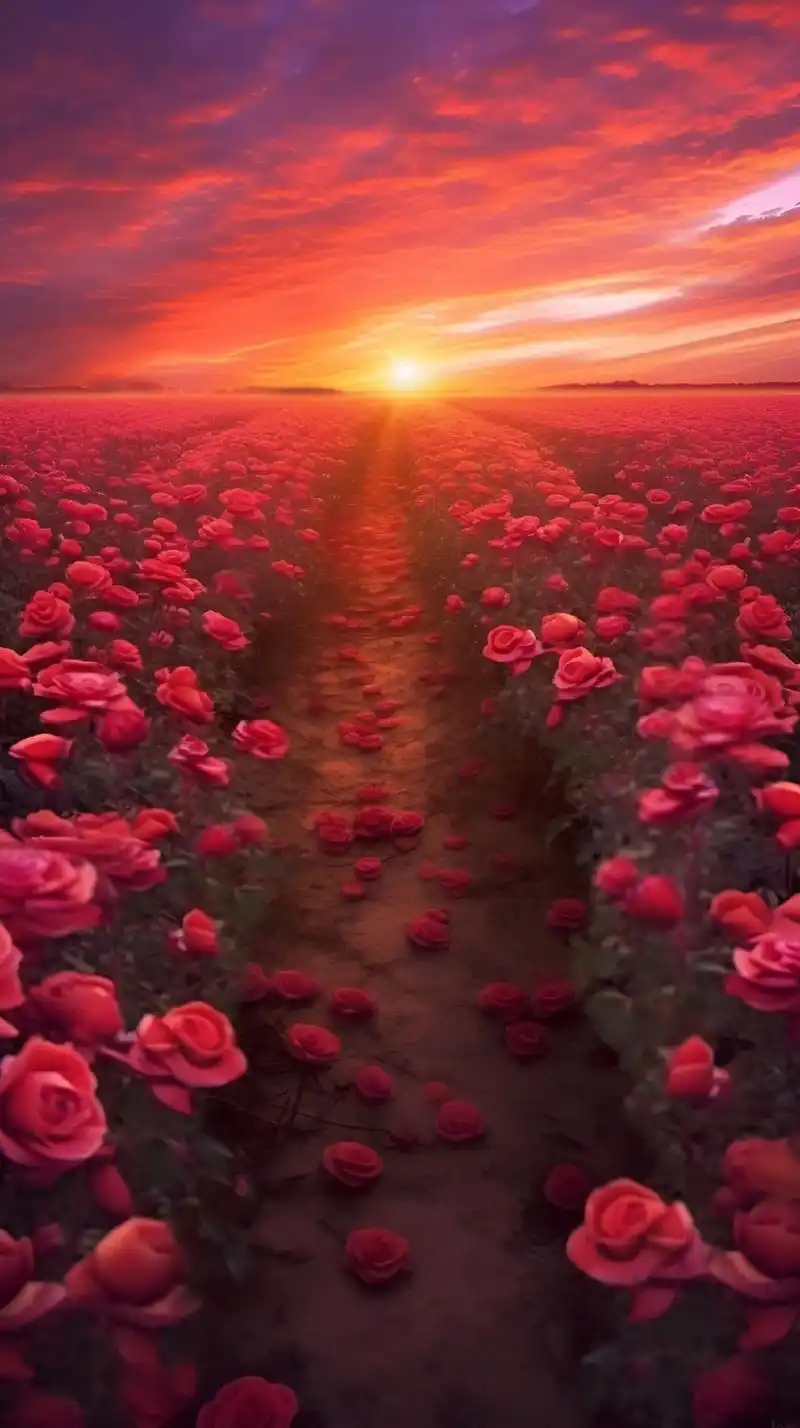 落日下的玫瑰花海,真的是太漂亮了……#治愈系风景 #好看的花 - 抖音