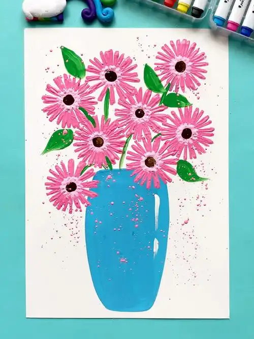 喝完奶茶吸管不要扔,一起用吸管画瓶花吧~零基础宝宝也能画的水粉装饰