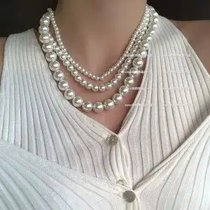 财阀千金的浪漫～法式三层珍珠项链秋冬毛衣链2022新款名媛风网红
